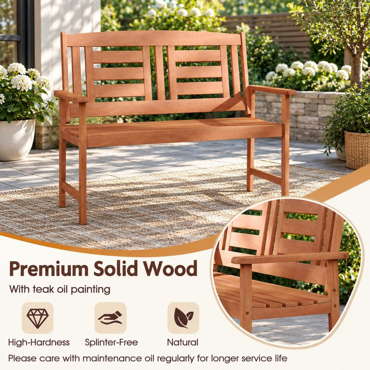 Airfind Outdoor Solid Wood Loveseat Hardwood 2, 660 lbs Capacity, Solid Wood Frame, 26 x 47.5 x 37 Footprint, Wood
