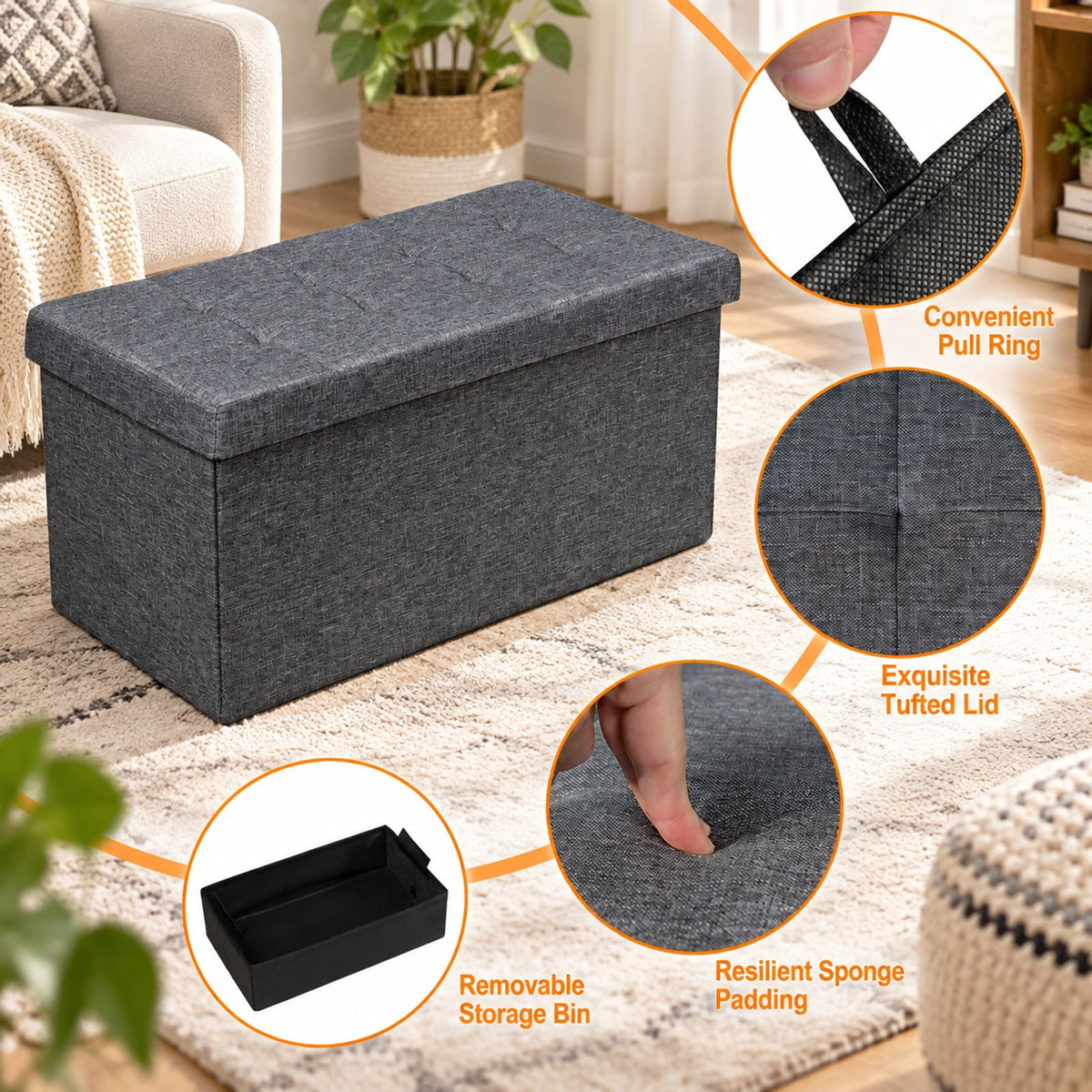 Airfind 31.5 Inch Fabric Foldable Storage with Removable Storage Bin, 350 lbs Capacity, Oxford fabric Frame, 31.5in x 16in x 16in Footprint, Dark Gray