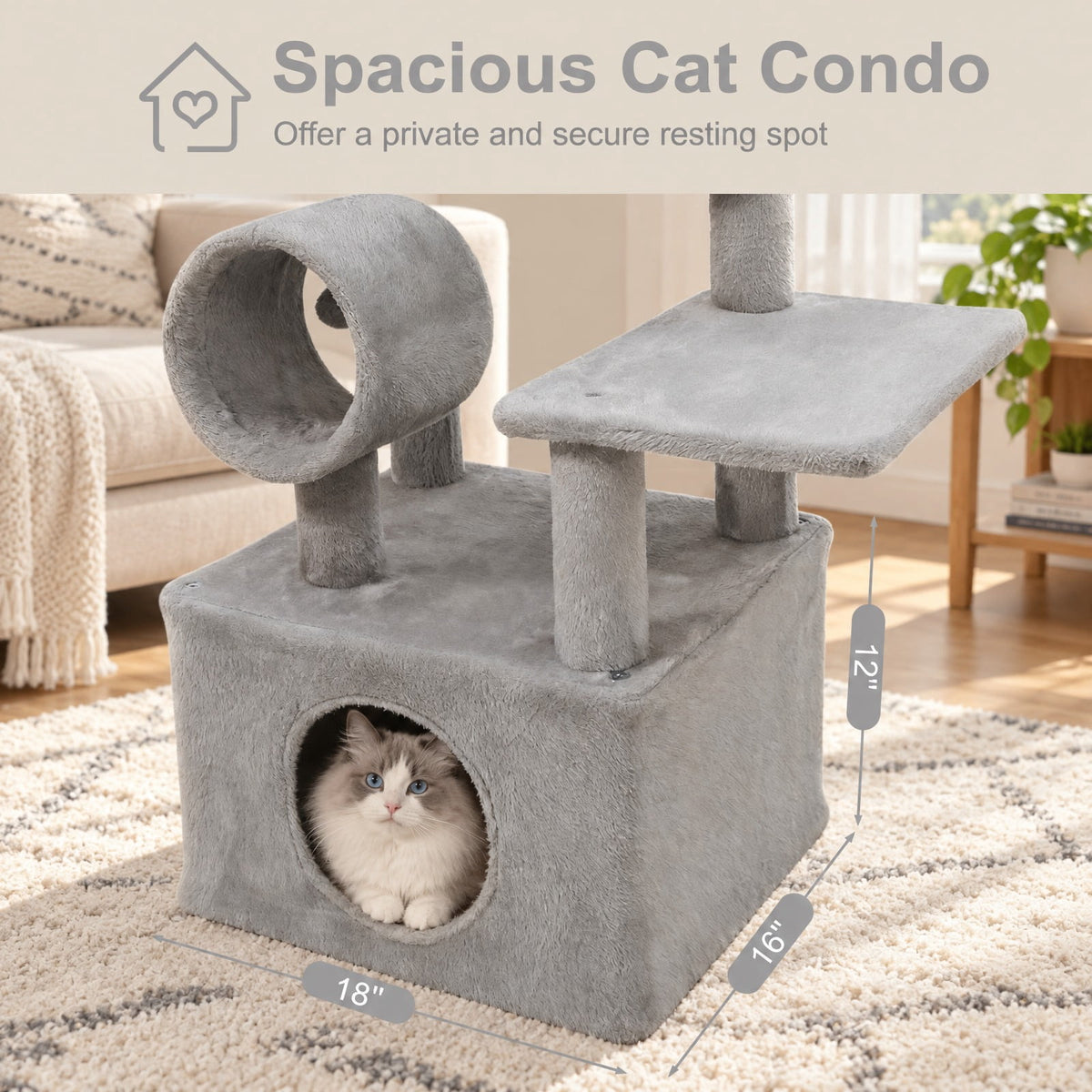 Airfind 48 Inches Tall Cat Tree Multi-Level Kitten Tower with Large Condo Padded Top Perch, Engineered Board Plush Sponge Jute Frame, Light Gray