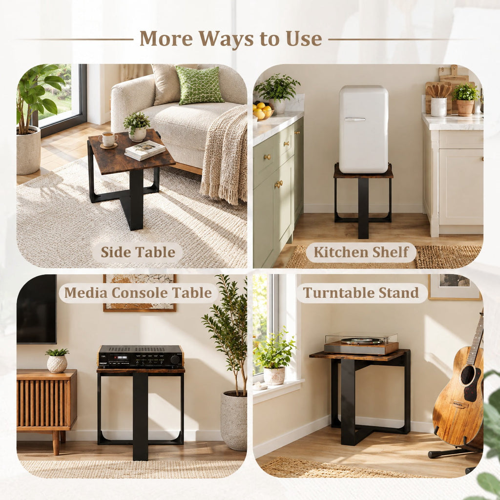 Airfind Industrial Sofa End Table with Metal Frame-1, 110 lbs Capacity, Engineered Wood Metal Frame, 20 x 20 x 20 Footprint, Rustic Brown Black