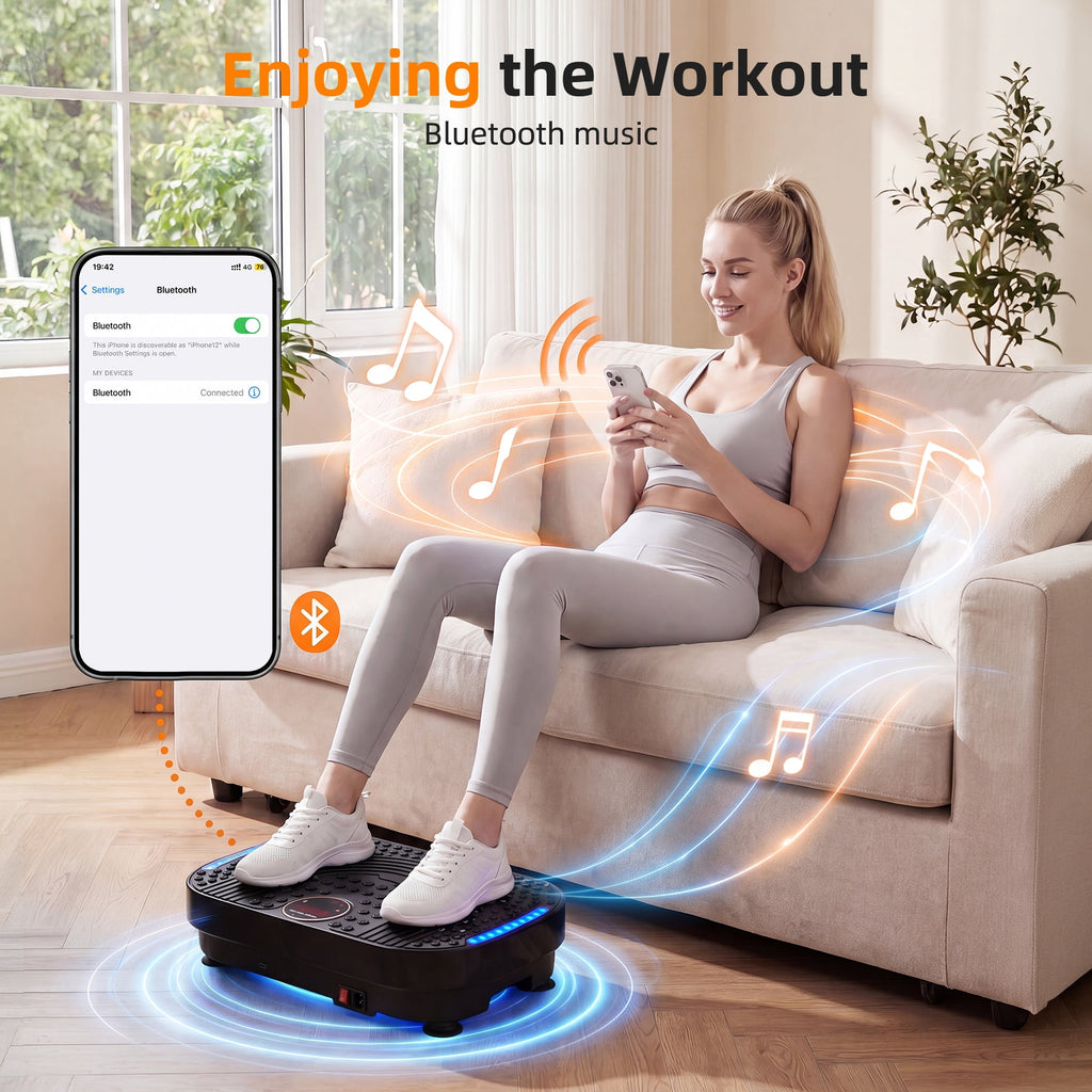 Airfind Vibration Plate Exercise Machine,Whole Body Vibration Platform with Bluetooth Speaker,LED Display and Remote Control,2 Resistance Bands,Home Fitness Trainer,Black