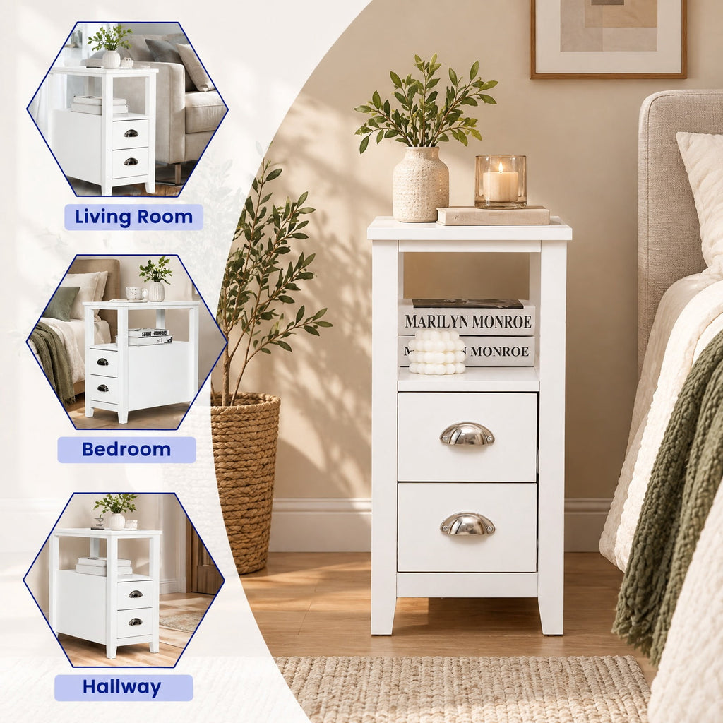 Airfind 2 Pieces Wooden Bed-side Nightstand Set with 2 Drawers, 33 lbs Capacity, Practice board Frame, White