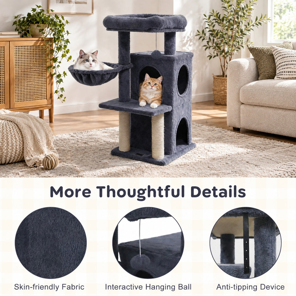 Airfind 33.5 Inch Cute Kitten Tower with 2-Tier Condo and Padded Top Perch, 22 lbs Capacity, Engineered Board Sisal Plush Fabric PP Polyester Frame