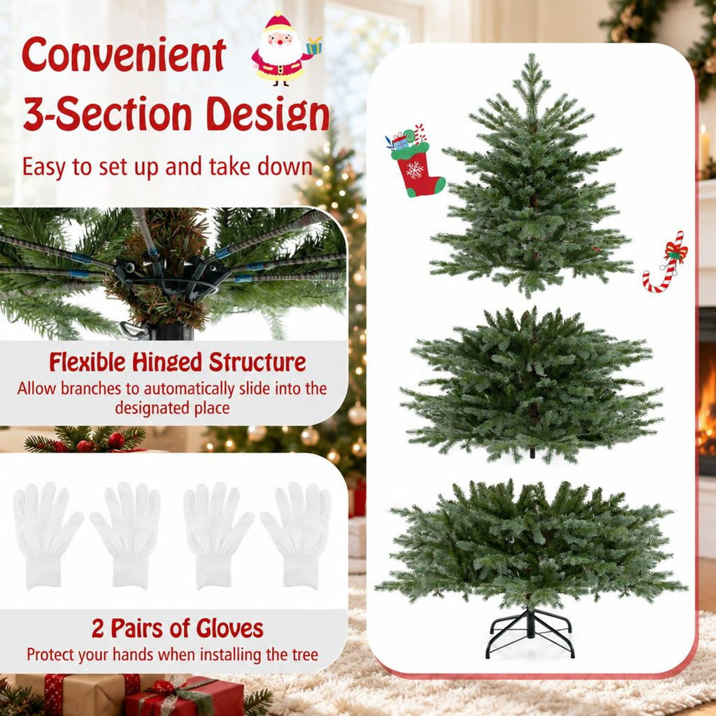 Airfind 6 Feet Artificial Christmas Tree with 2116 Lush PVC Branch Tips and 300 Warm White LED Lights, PVC PE Metal Frame, Green