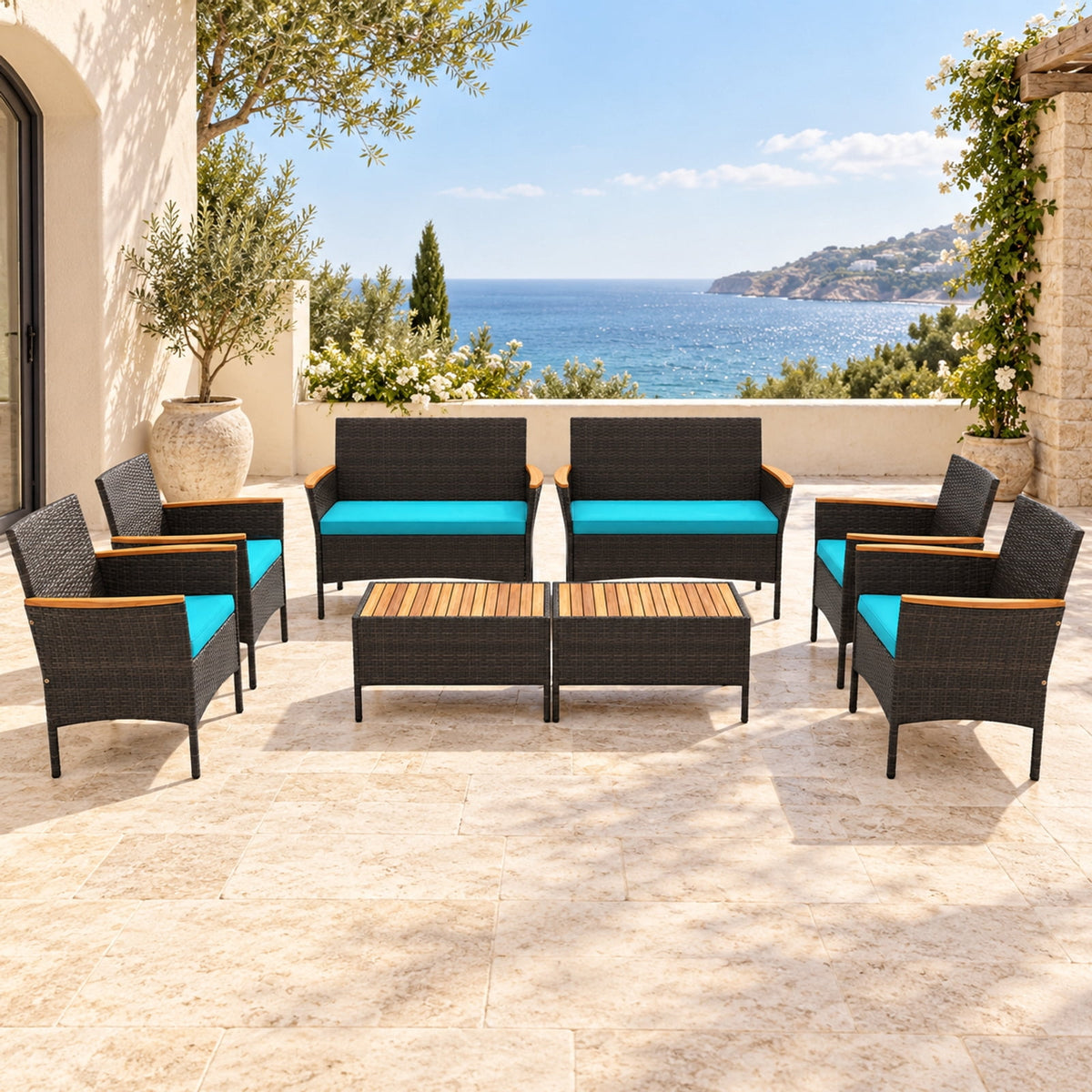 Airfind 8 Piece Patio Wicker Sofa Set 4 Rattan Chairs and 2 Loveseat with 2 Table, 400 lbs Capacity, 22 x 23.5 x 32 Footprint