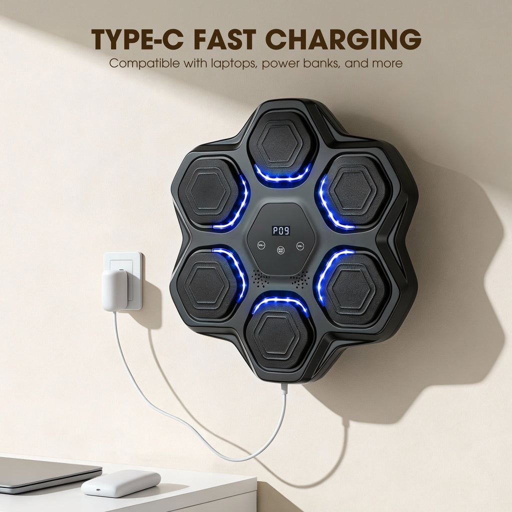 Airfind Smart Music Boxing Machine Target Trainer with Bluetooth Interactive Reflex Punch Pad for Home Gym and Kids Training 9 Speed Modes, Black