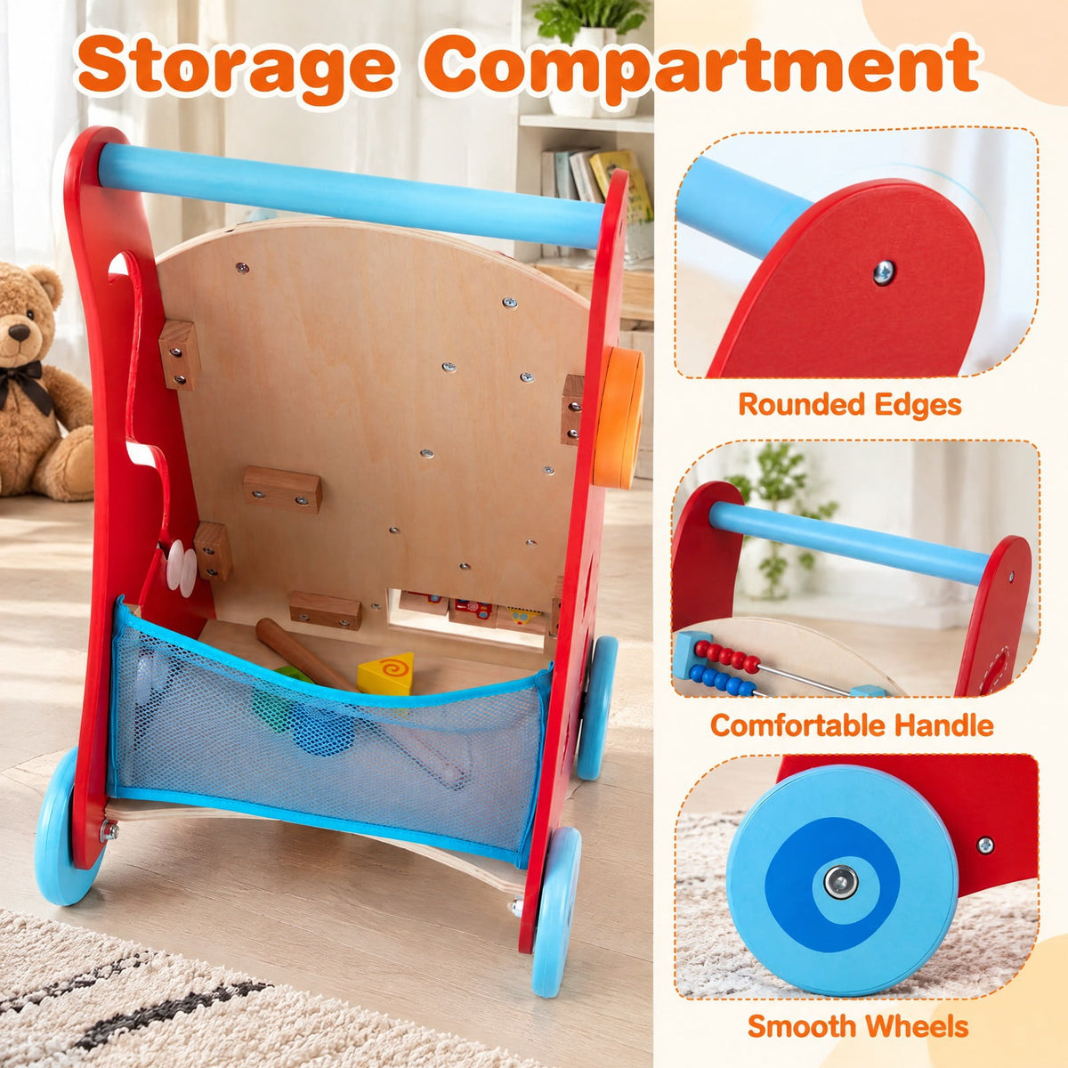 Airfind Child Push Walker with Handle and Wheels for Youth 3 and Years Old, MDF Plywood Solid Wood for Convenient Everyday Use, Unspecified