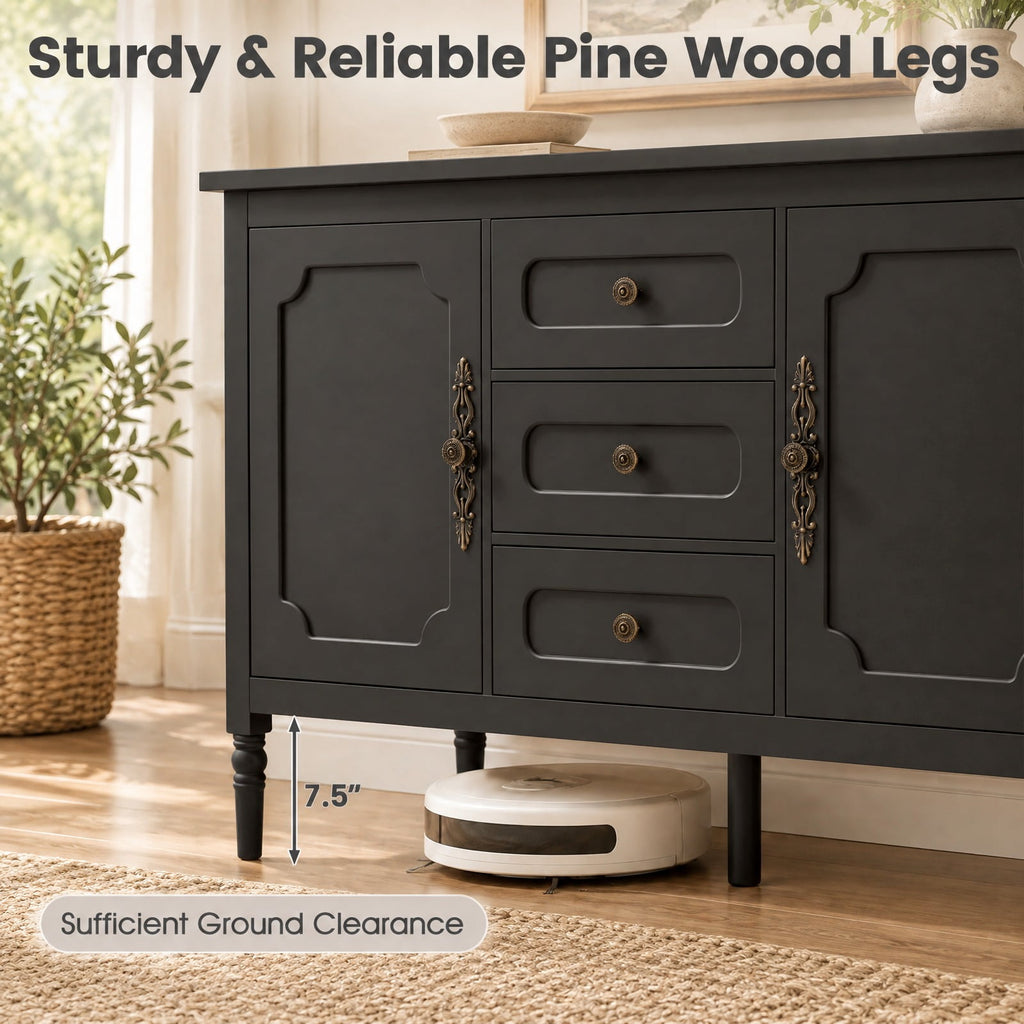 Airfind 47 Inch Vintage Buffet Cabinet with 3 Drawers 2 Cabinets and Adjustable Shelves for Dining Room, 110 lbs Capacity, 47 Inch x 15.5 Inch x 31.5 Inch Footprint
