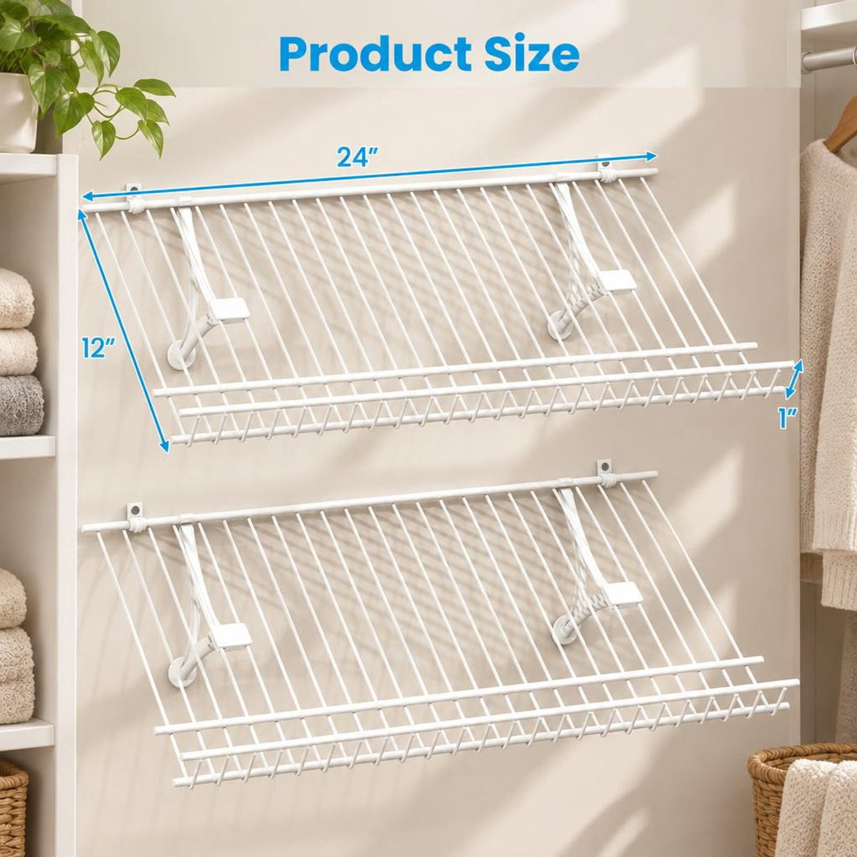 Airfind Closet Shelves Wall Mounted Set of 2 Metal Wire Shoe Racks, 11 lbs Capacity, Metal Frame, 24 Inch x 12 Inch x 1 Inch Footprint, White