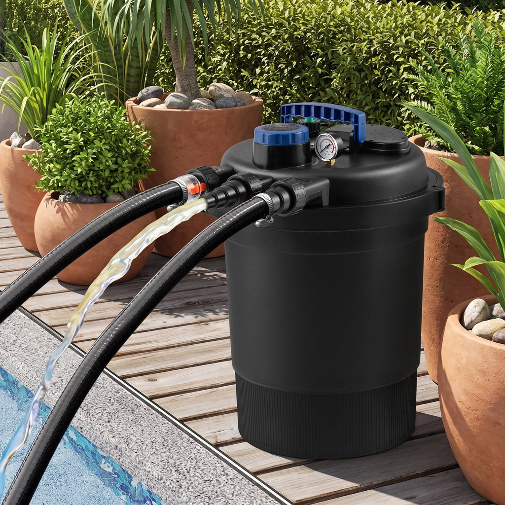 Airfind Bio Pressure Pond Filter with 13W UV-C Light 2642 GPH Pond Filter System, PP ABS Frame, 20 x 16 x 21 Footprint, Black