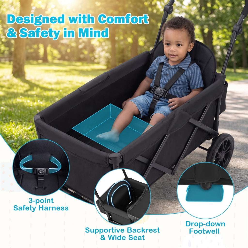 Airfind Foldable Wagon Stroller for 2 Kids Double Seater Toddler Stroller with Removable Canopy, 55 lbs Capacity, for 6-36 Months Old, Black