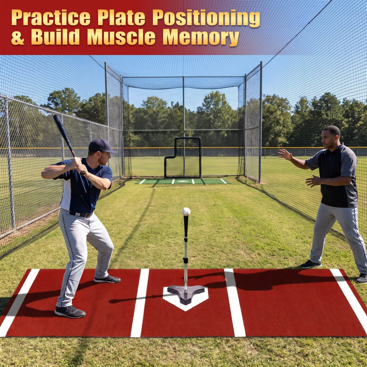 Airfind Softball Pitching Mat 10 x 3 Feet Softball Training Aid with Turf Surface and Pitching Plate and Carry Strap, Red