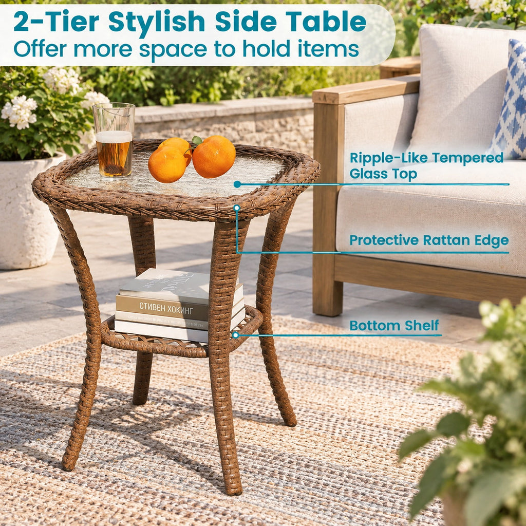 Airfind 3 Piece Patio Swivel Rocker Set with Tempered Glass Side Table and Thick Cushions, Seat 400 lbs Capacity, 33.5 x 29 x 35 Footprint, Brown