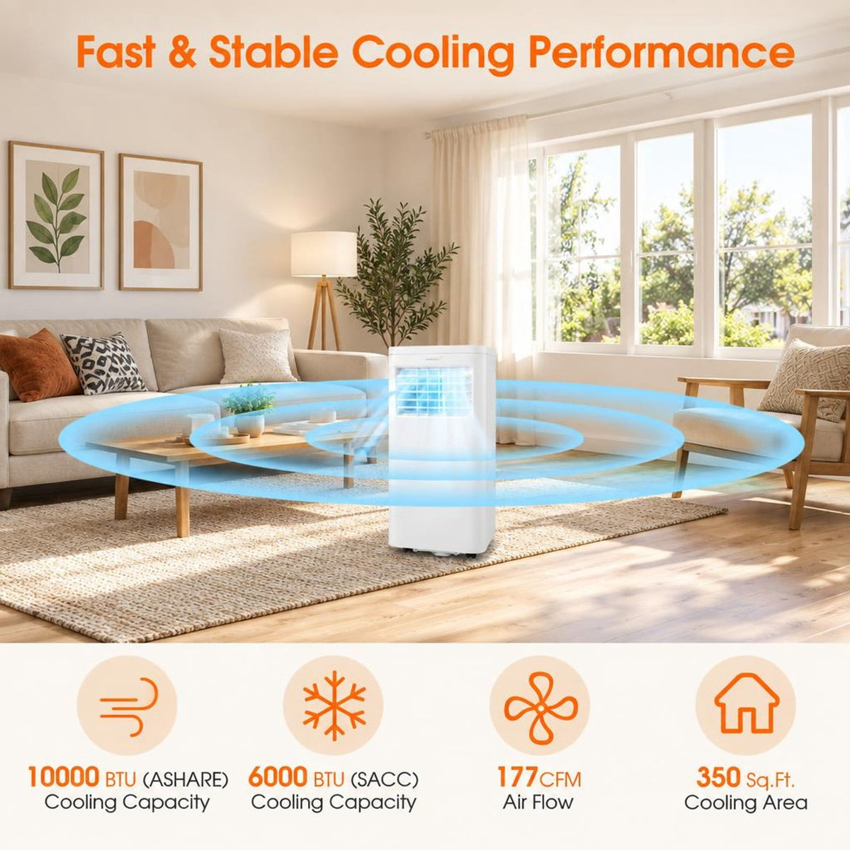 Airfind 10000 BTU (ASHRAE) 6000 BTU (SACC) Portable Air Conditioner with Dehumidifier and Fan Modes, Remote Control, Cools up to 350 Sq.Ft, White