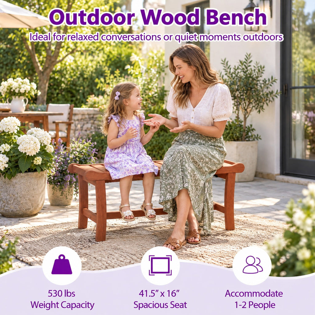 Airfind 2-Person Outdoor Wood Bench with Slatted Seat and Raised Edges-1 Piece, 530 lbs Capacity, Mixed Hardwood Frame, 41.5 x 16 x 18 Footprint