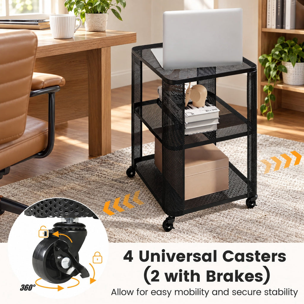 Airfind 3-Tier End Table with Wheels Rolling Side Table with Open Storage Shelves-Set of 2, 112 lbs Capacity, Metal Frame, 16 x 16 x 22 Footprint