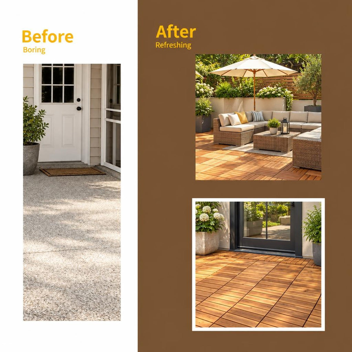 Airfind 27 Pieces Acacia Wood Interlocking Patio Deck Tile, Acacia Wood Plastic, 12 Inch X 12 Inch X 1 Inch (l X W X L) Covering Area: 27 Sq.ft, Natural
