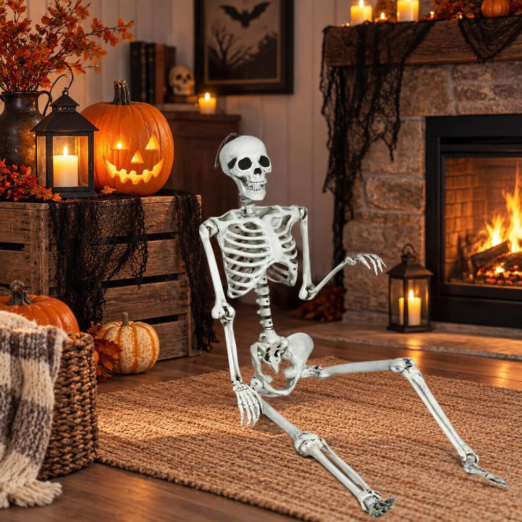 Airfind 5.4 Feet Halloween Skeleton Life Size Realistic Full Body Hanging, PP Height: 5.4FT Frame, White