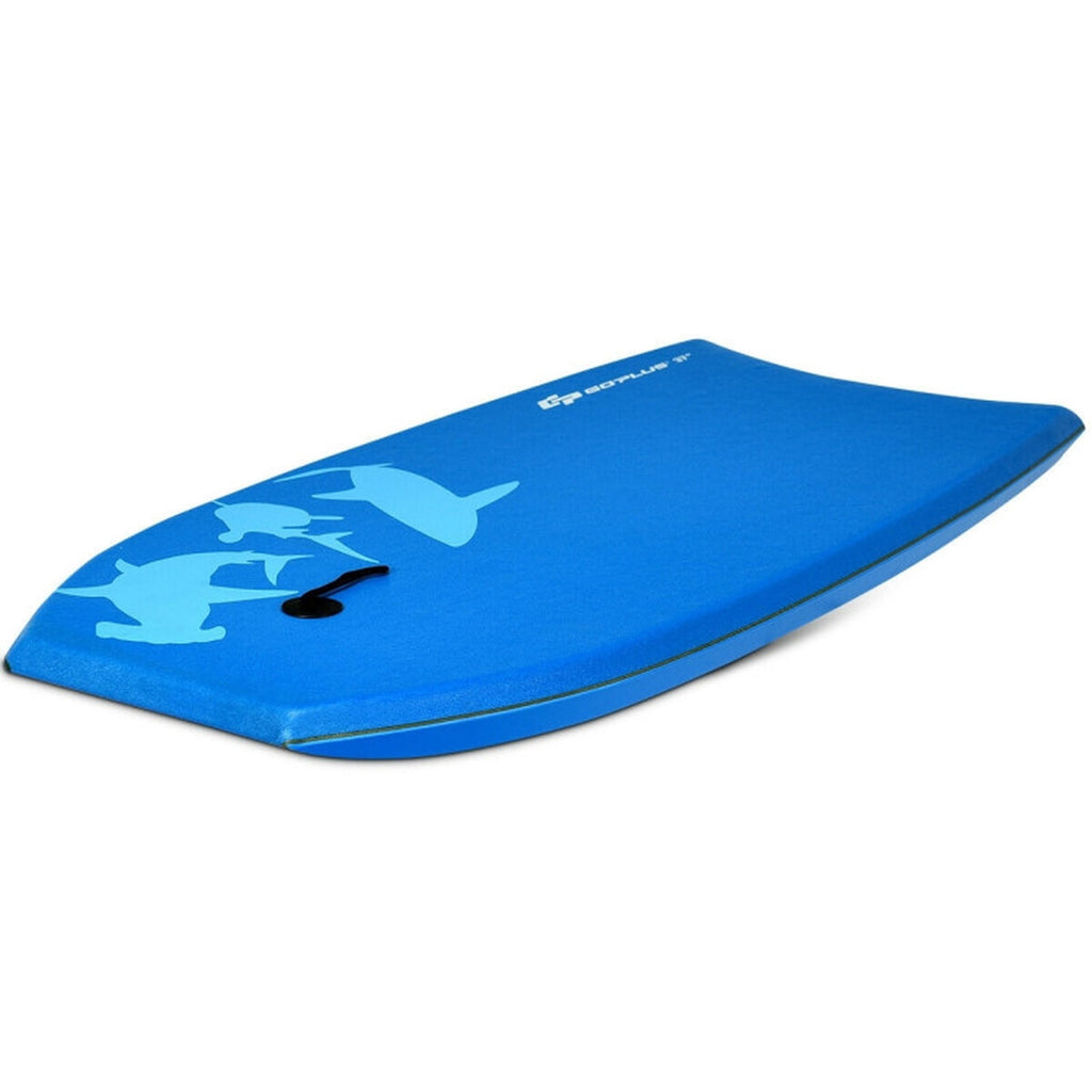 Airfind 33 Inch Lightweight Surf Bodyboard for Kids ¡ª XPE Deck, EPS Core, HDPE Slick Bottom, Crescent Tail, Coiled Wrist Leash (Blue)
