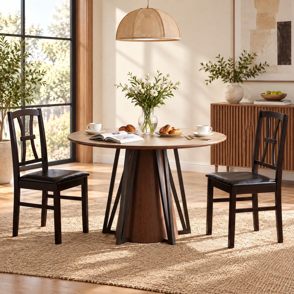 Airfind Wooden Dining Chairs Set of 2 with Faux Leather Padded Seat for Kitchen, 400 lbs Capacity, Rubber Wood Frame, Brown