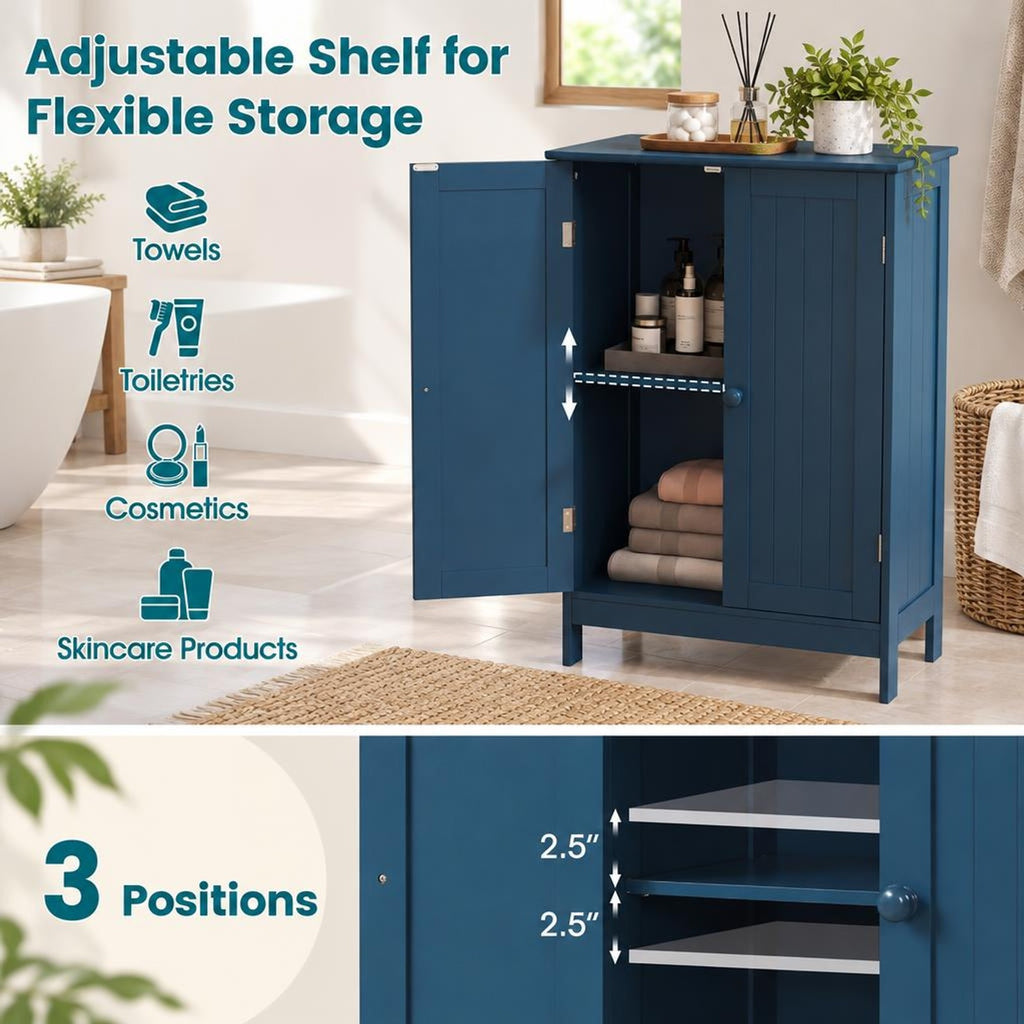 Airfind 2-Door Freestanding Wooden Bathroom Cabinet with Adjustable Shelf, 22 lbs Capacity, MDF Frame, 24in x 14in x 34.5in Footprint, Green