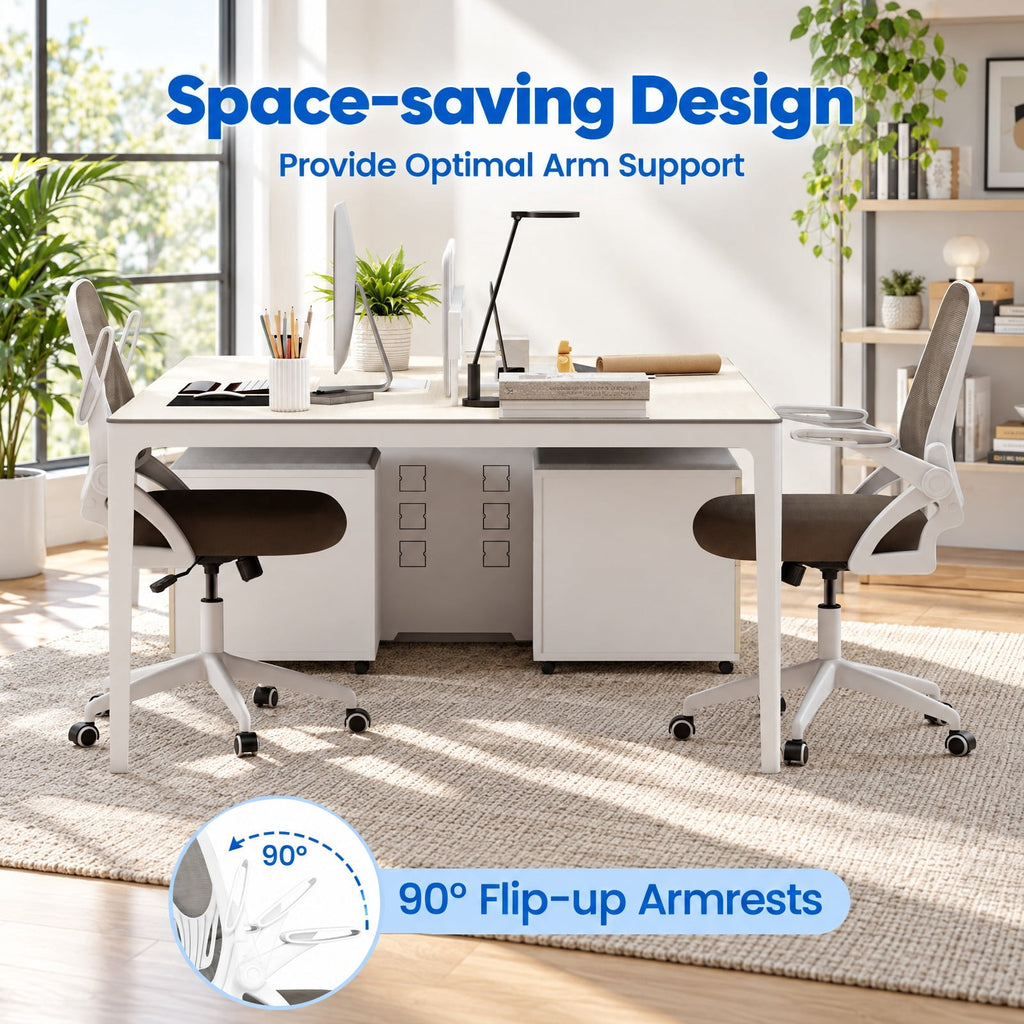 Airfind Ergonomic Computer Desk Chair with Lumbar Support and Flip-up Arms, 330 lbs Capacity, PP Metal Mesh Plywood Sponge Frame, Gray