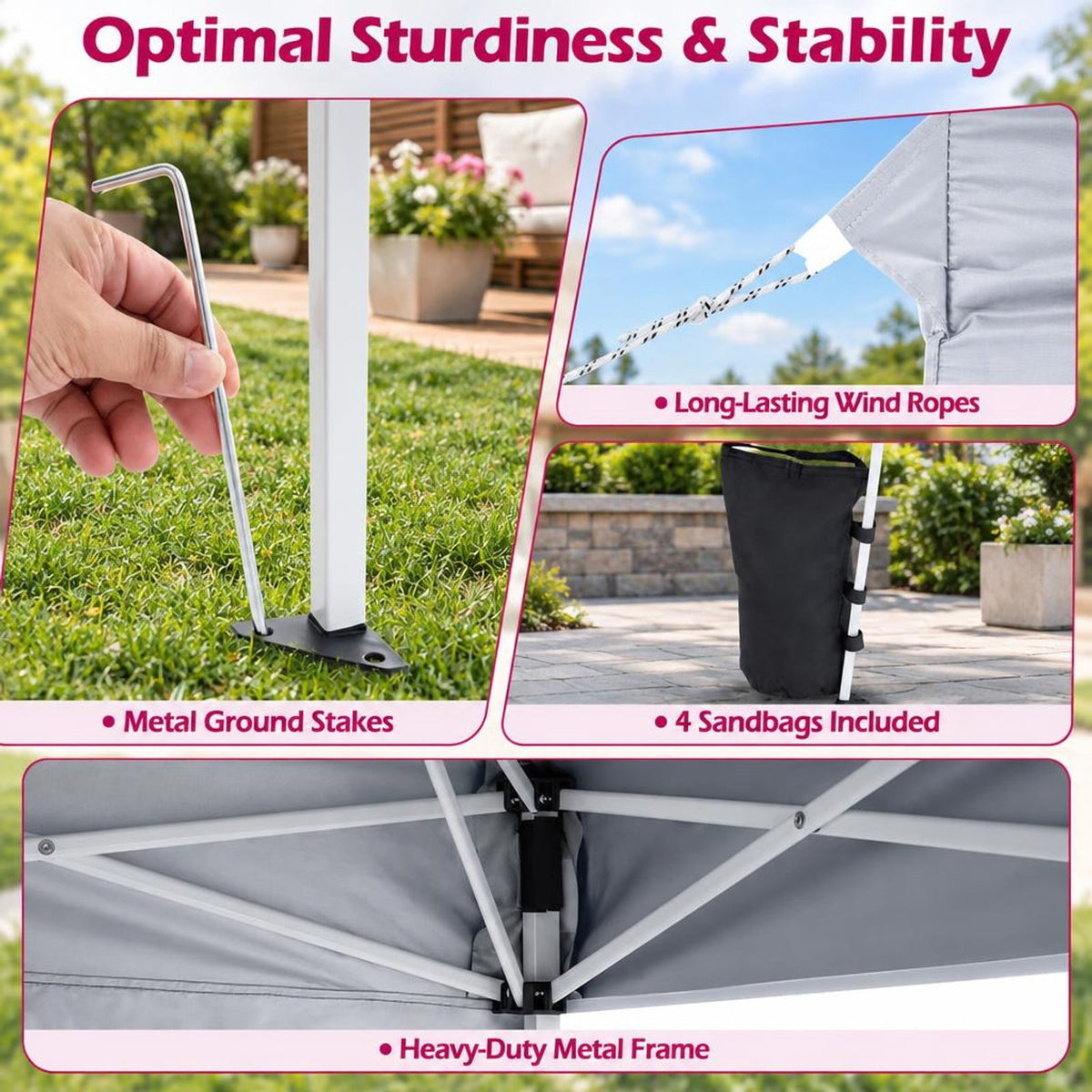 Airfind 9 ft x 9 ft Pop Up Canopy Tent with 8 Ground Stakes 4 Wind Ropes and Carry Bag for Outdoor Party, Metal Oxford Cloth PP Frame, White