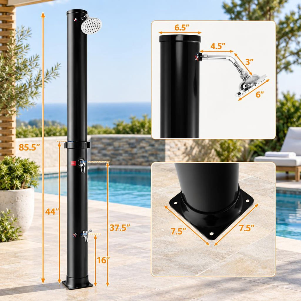 Airfind 7.2 Feet Solar-Heated Outdoor Shower with Free-Rotating Shower Head, Abs PVC Frame, 7.5 x 7.5 x 85.5 Footprint, Black