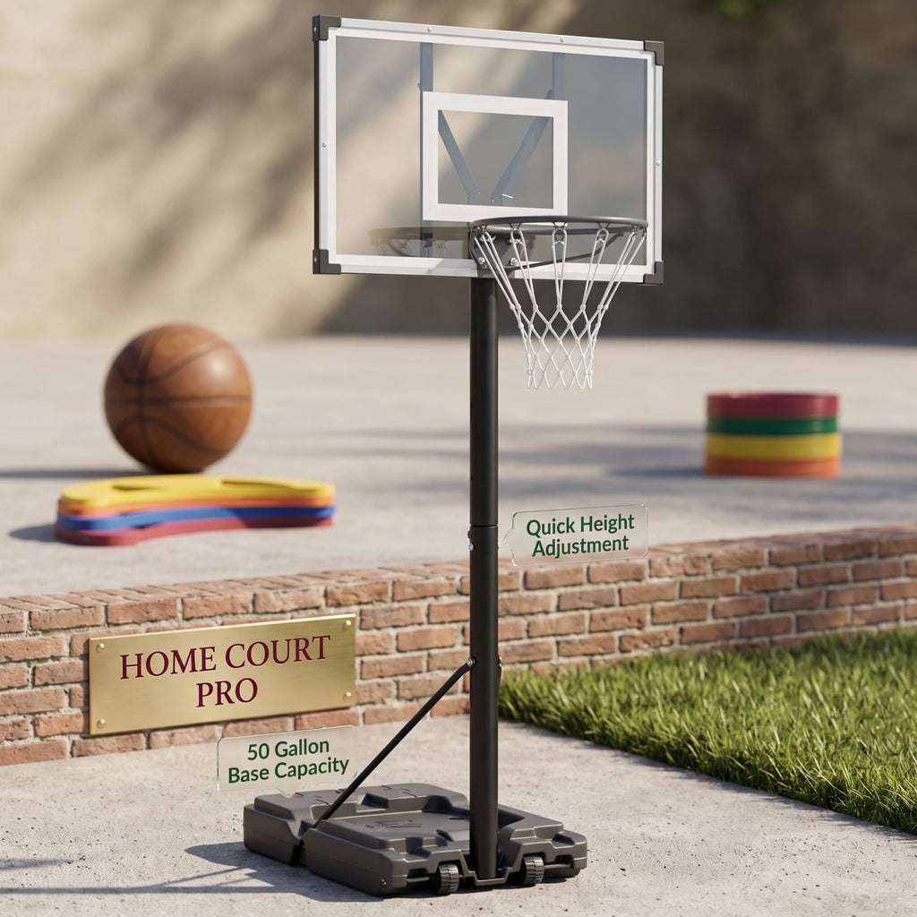 Airfind Portable Basketball Hoop with 4.43 to 10 Foot Adjustable Height 44 Inch Shatterproof Backboard and Ball Storage for Backyard, Black