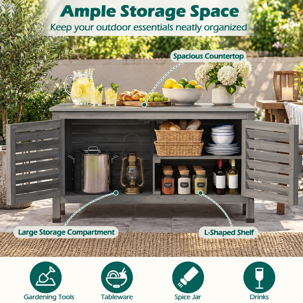 Airfind Patio Storage Cabinet with Stainless Steel Countertop and L-Shaped Shelf for Garden, 66 lbs Capacity, Fir Wood Stainless Steel Rubber Frame