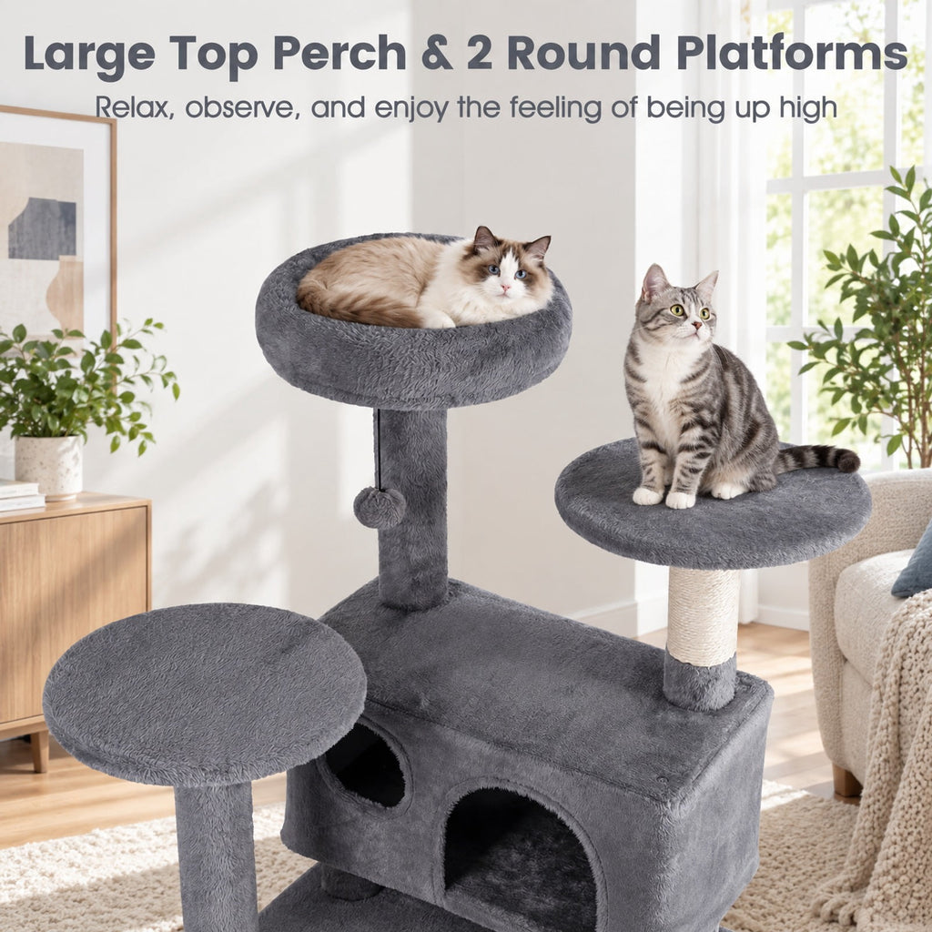Airfind 52 Inch Tall Cat Tree Tower for Indoor Cats, 22 lbs Capacity, Engineered Wood Sponge Plush Fabric Sisal Frame, Light Gray