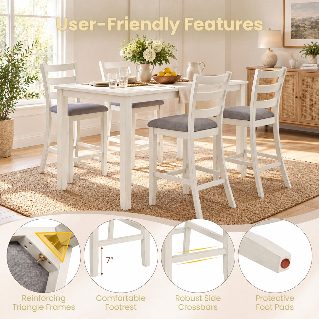 Airfind Counter Height Chairs with Fabric Seat and Rubber Wood Legs, 330 lbs Capacity, Linen Fabric Sponge Rubber Wood Plywood Frame, Beige