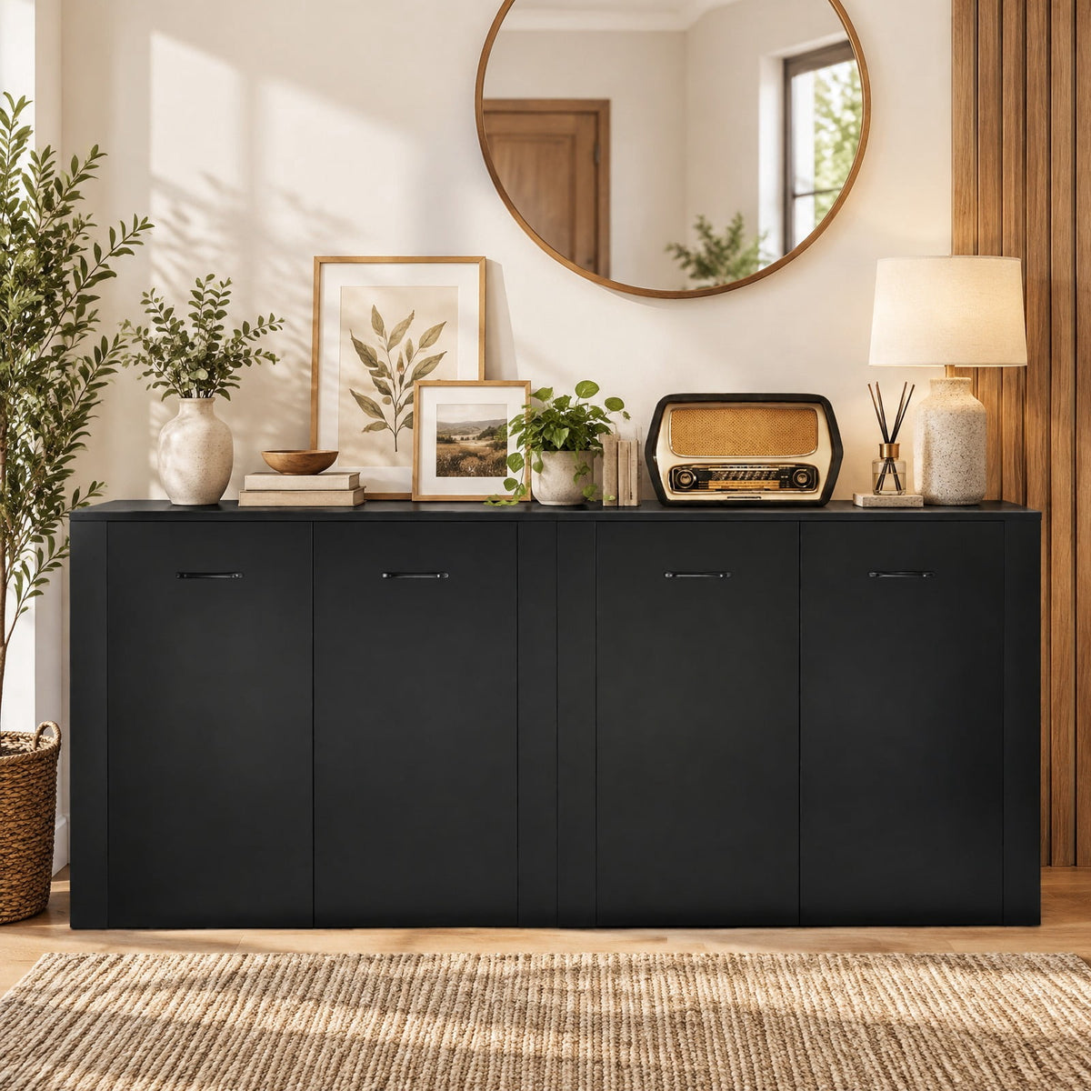 Airfind 38 Inch Buffet Modern Sideboard Cabinet with Storage, 88 lbs Capacity, Engineered Wood Frame, 38 Inch x 15.5 Inch x 32.5 Inch Footprint, Black
