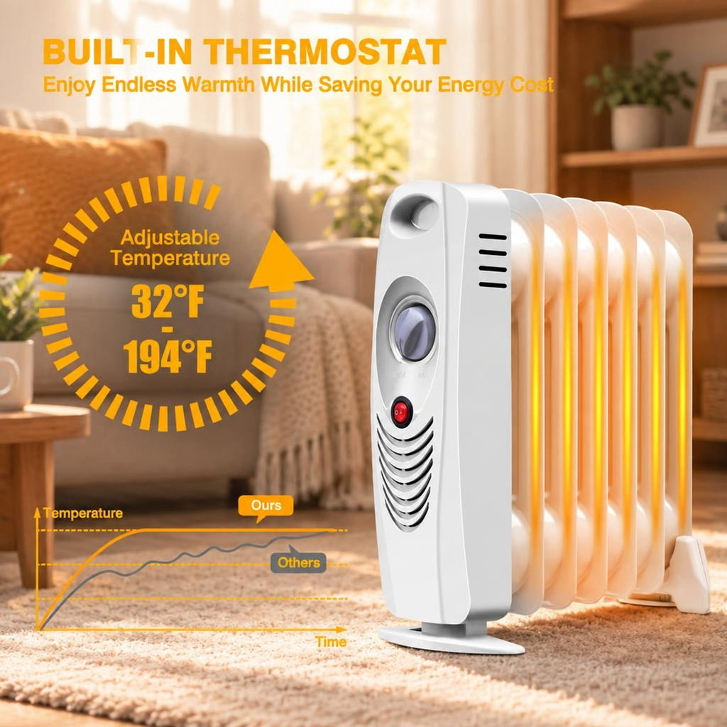 Airfind 700 W Portable Mini Electric Oil, 5.5 x 12 x 14 Footprint, White, Overall dimension 5.5 x 12 x 14