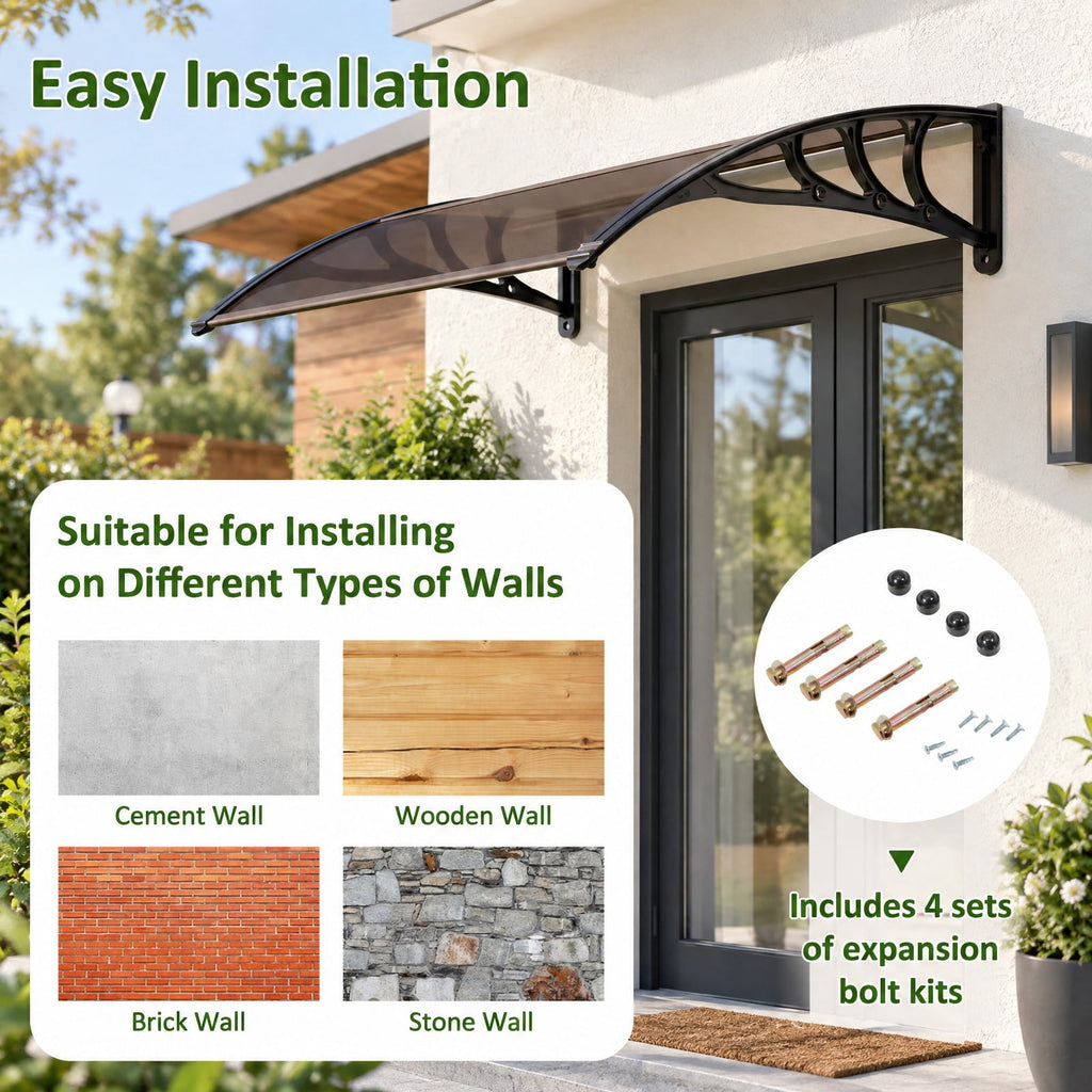 Airfind 39 x 30 Inch Outdoor Front Door Window Awning Door Canopy Exterior, 44 lbs Capacity, Polycarbonate Aluminum PP Frame, 39x30x9 Footprint