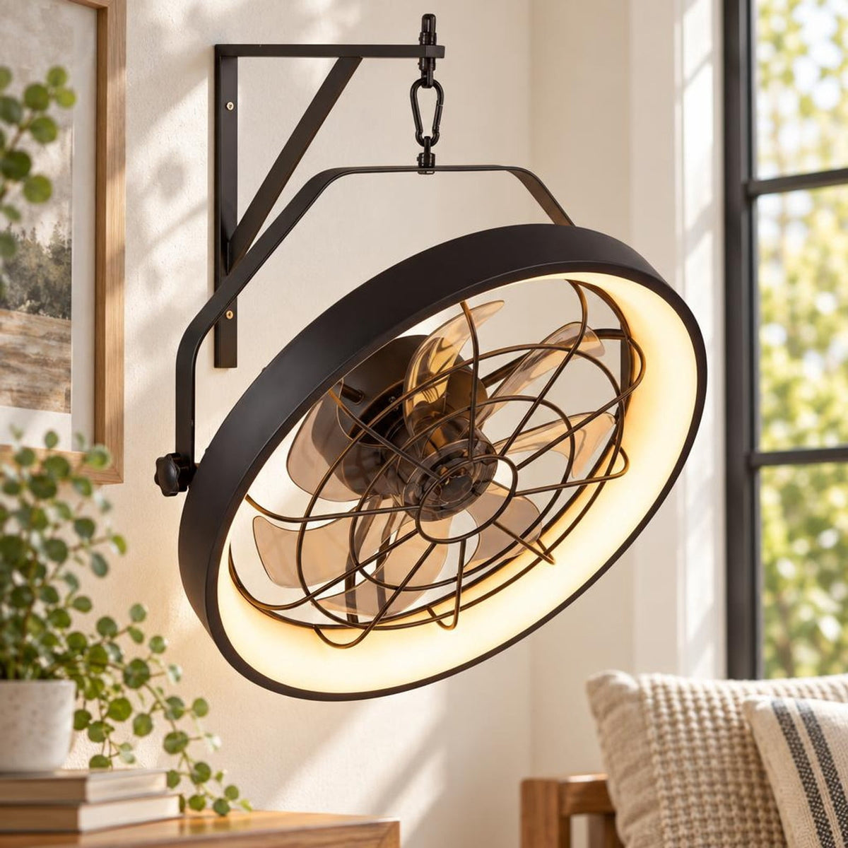 Airfind 20 Wall Mounted Fan with 3CCT Dimmable LED Light and Timer, ABS Frame, 20 x 5.5 Footprint, Black