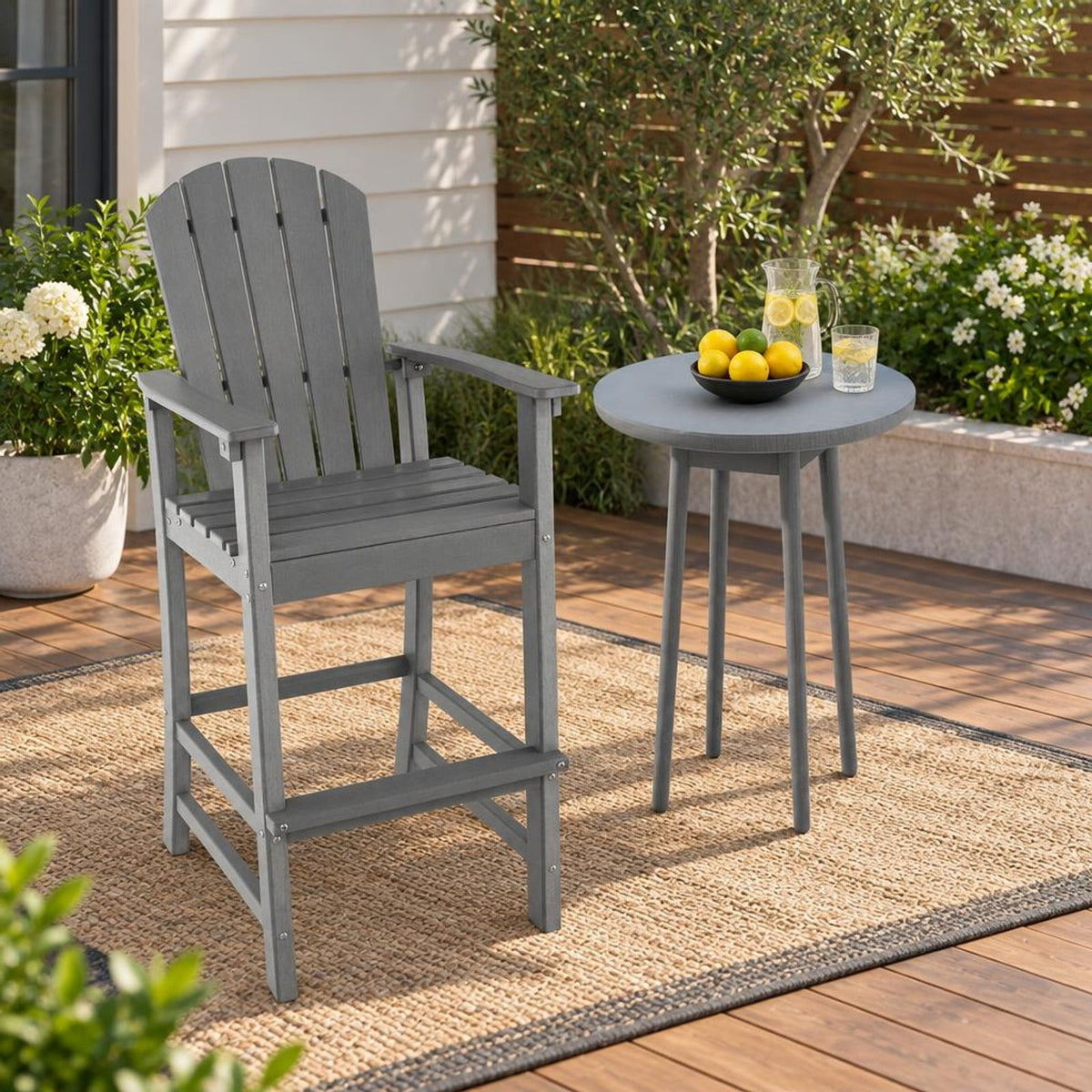 Airfind 30 Inches Counter Height Outdoor HDPE Bar Stool with Armrests and Footrest, 360 lbs Capacity, HDPE Frame, Gray