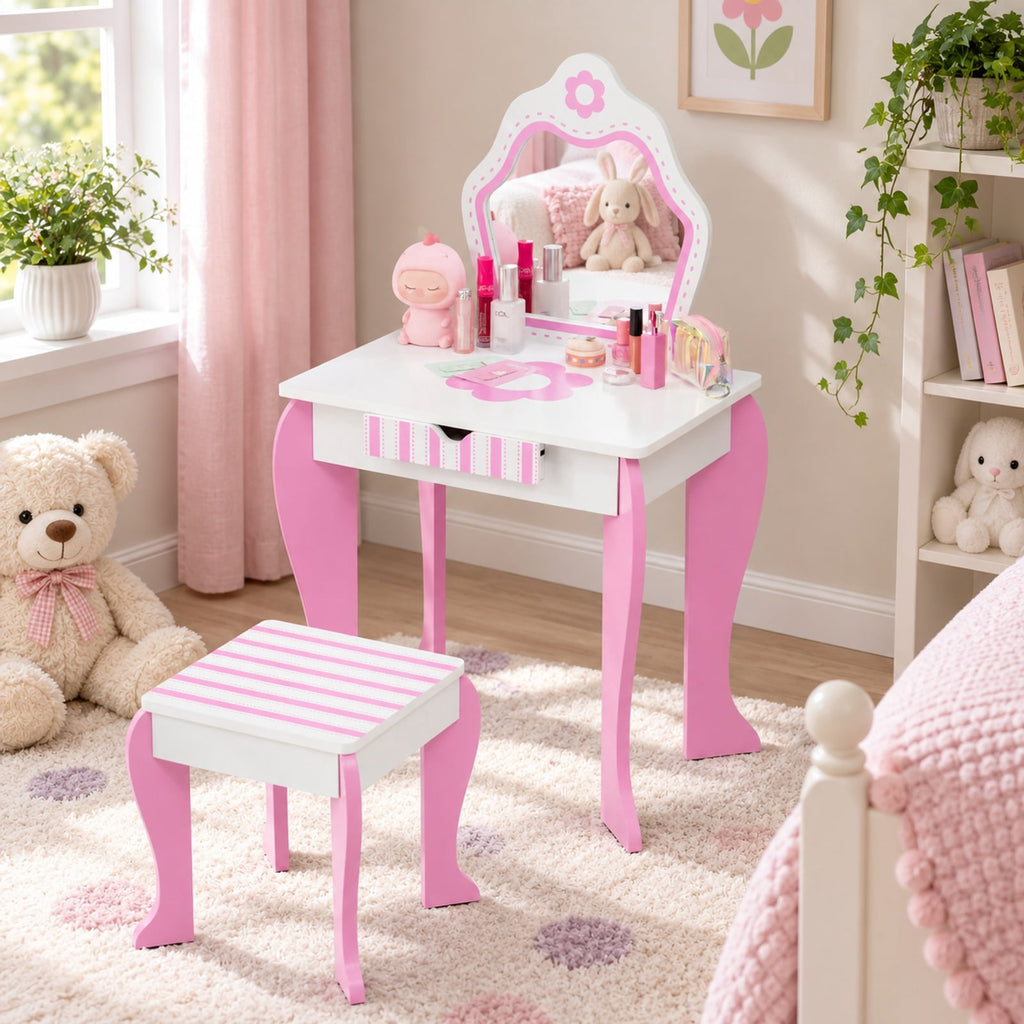 Airfind 2-in-1 Toddler Vanity Set with Detachable Top and Cute Flower Patterns, 66 lbs Capacity, MDF acrylic Frame, White