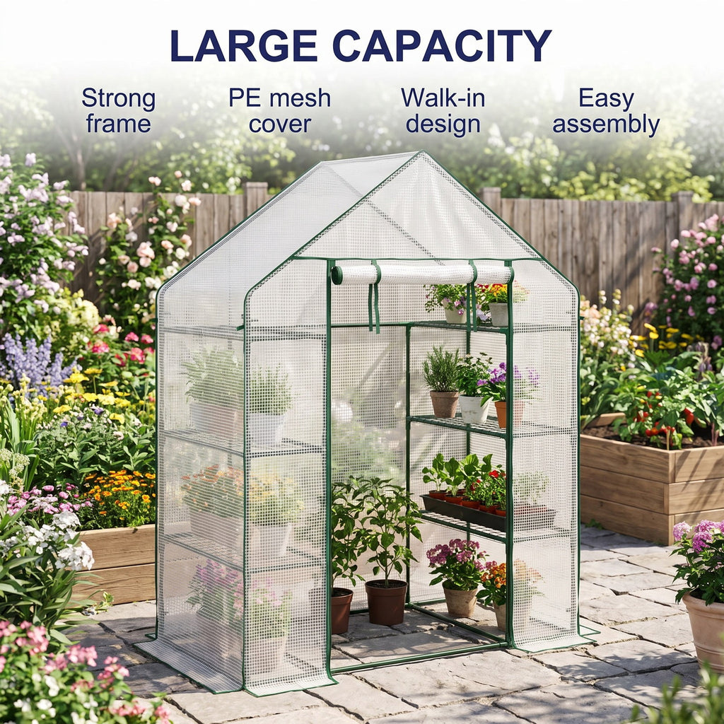 Airfind Portable Walk-in Greenhouse with 3 Tiers and 6 Shelves, PE Frame, 56 x 28 x 76 Footprint, White