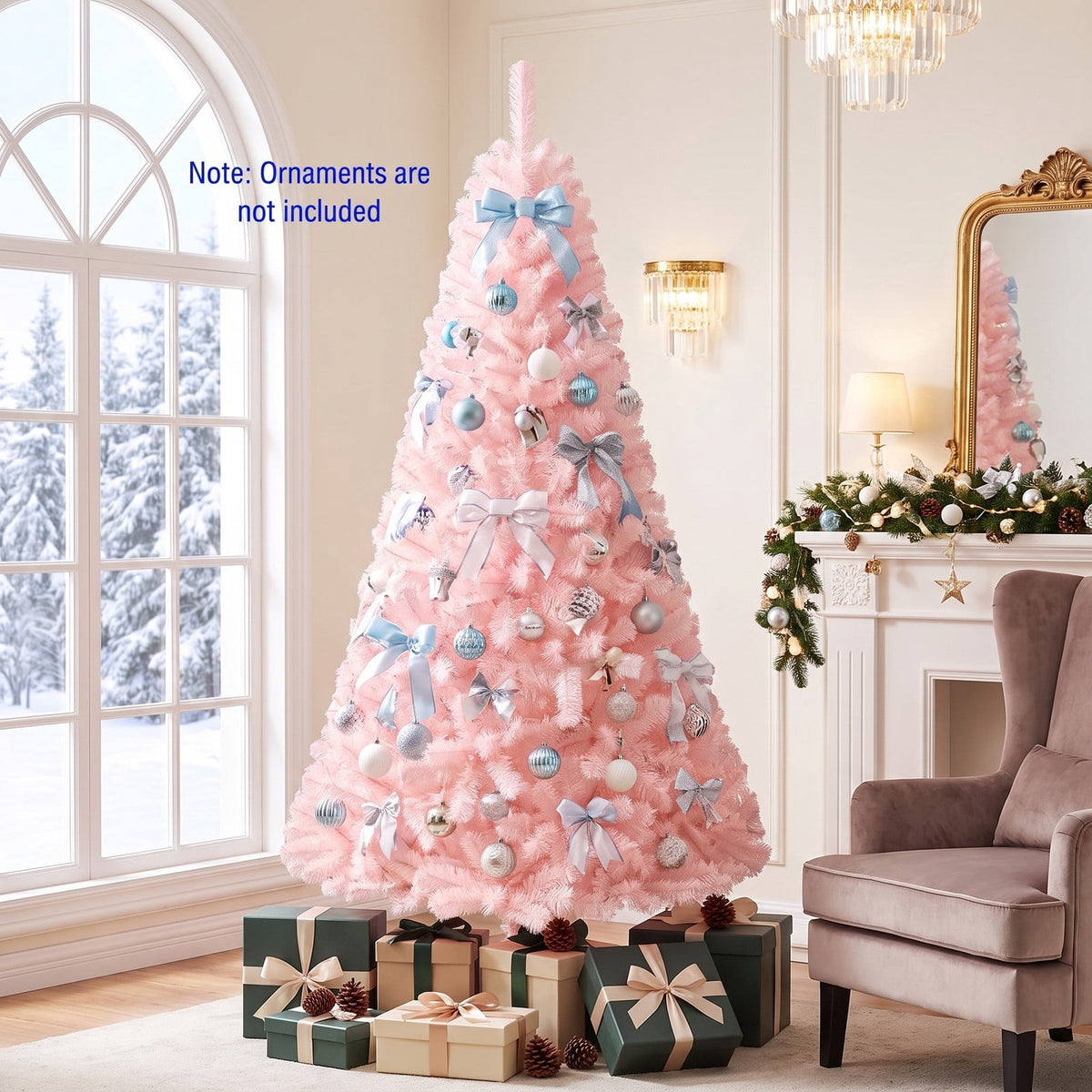 Airfind 6/7 Feet Artificial Christmas Tree Hinged Full Fir Tree-6 Feet, PVC Metal Tree Height 7 ft 6 ft Tree Width 4.1 ft 3.4 ft Frame, Pink