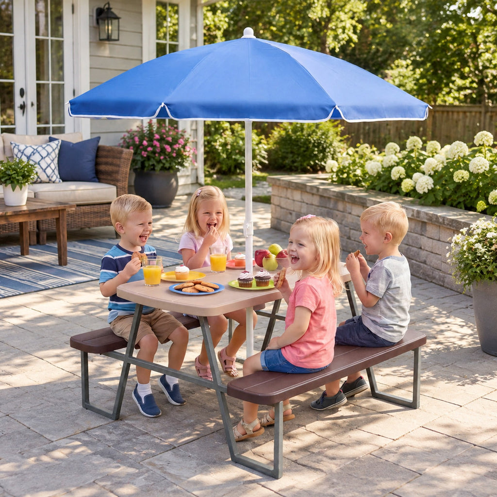 Airfind Kids Picnic Table with Benches Seats up to 4, 660 lbs Capacity, Metal Frame, for 3+ years old, 40 x 39.5 x 59 Tabletop Footprint, Brown