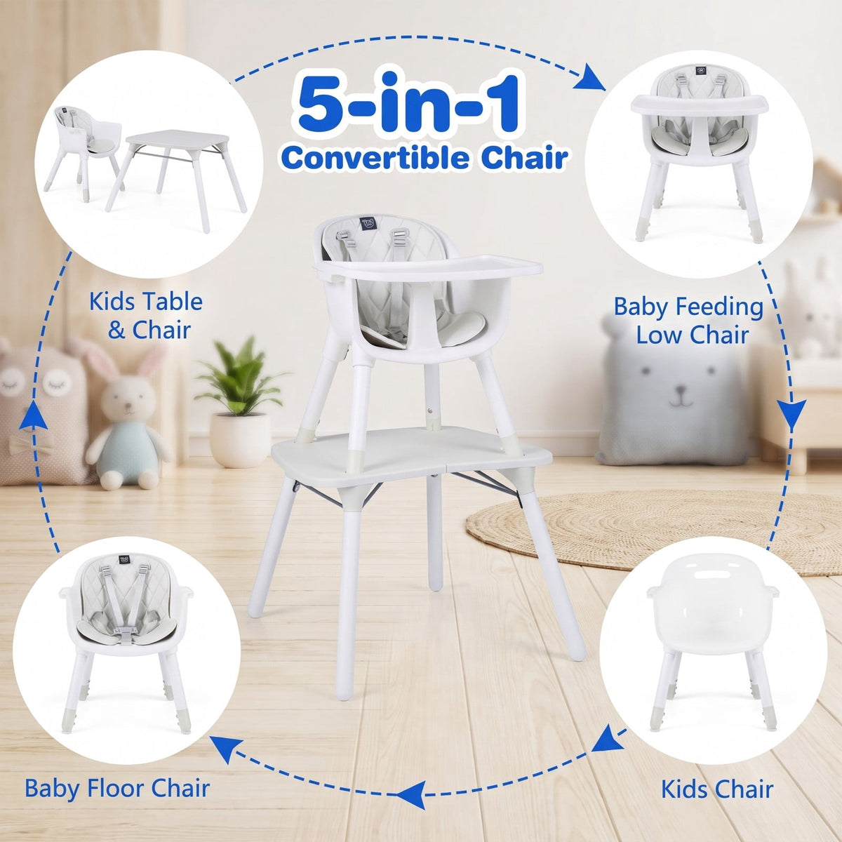Airfind 4-in-1 Baby Convertible Toddler Table Chair Set with PU Cushion, 33 lbs Capacity, PU PP metal Frame, for 6-36 months, Cream