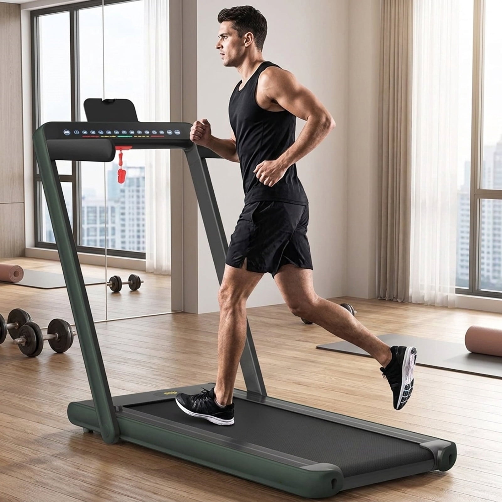 Airfind 2-in-1 Walk-to-Run Folding Treadmill Audio Console, Green