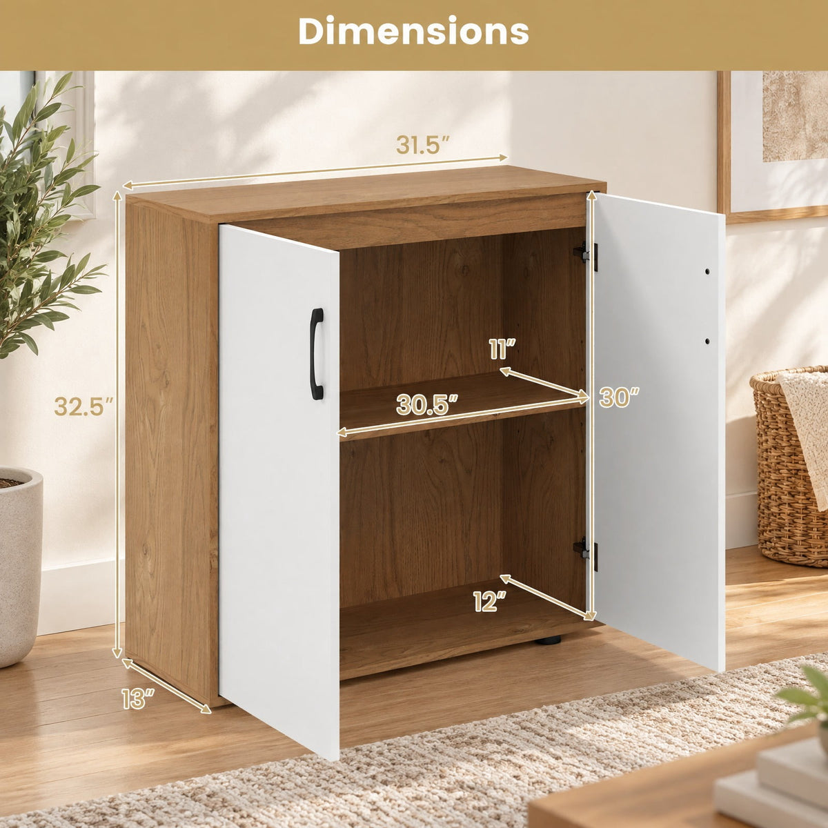 Airfind Coffee Bar Cabinet with 5-Position Adjustable Shelf for Living Room Dining Room, 90 lbs Capacity, Engineered Wood MDF Frame, Natural