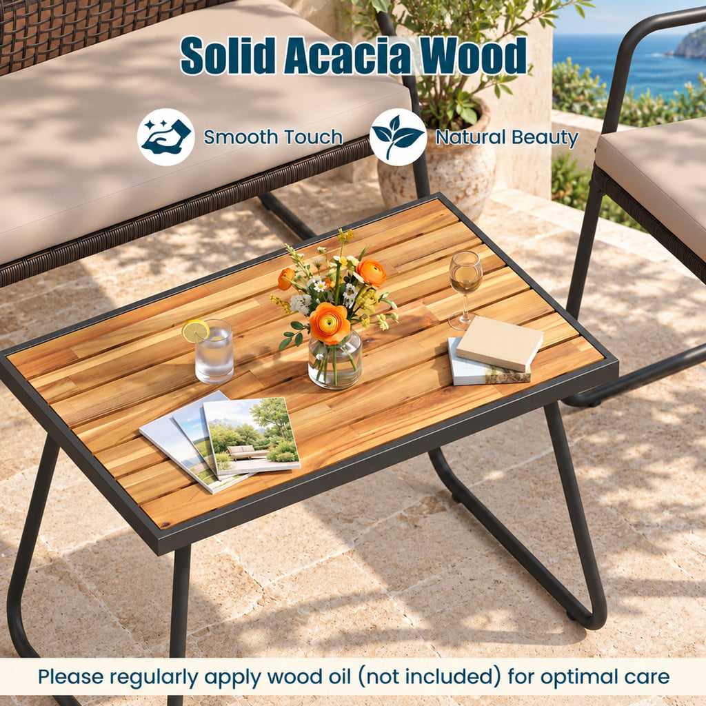 Airfind 8 Pieces Patio Furniture Set with Acacia Wood Coffee Table and Zippered Cushions, 110 lbs Capacity, 31 x 20 x 17 Footprint, Yellow