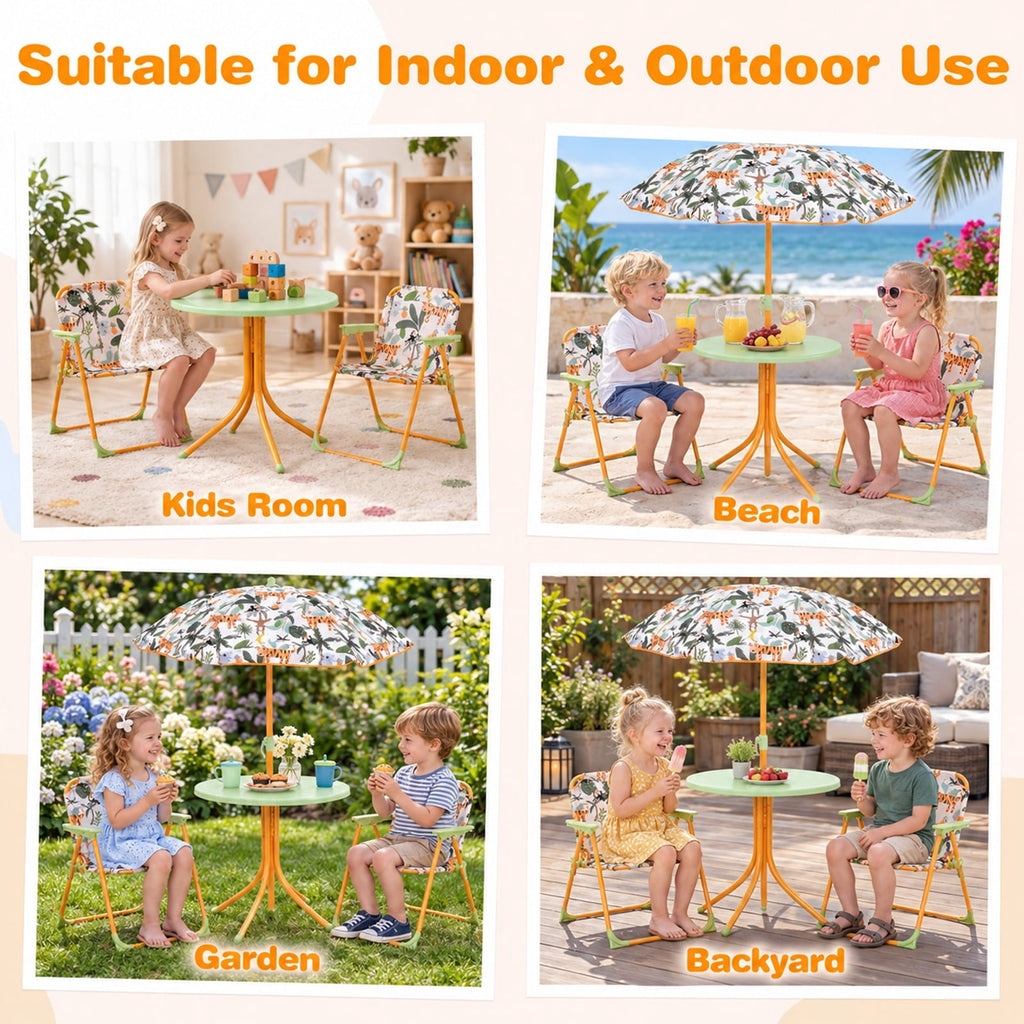 Airfind Kids Outdoor Table and Chair Set with 2 Folding Chairs and Height Adjustable Umbrella, 165 lbs Capacity, for 3-6 Years Old, Yellow