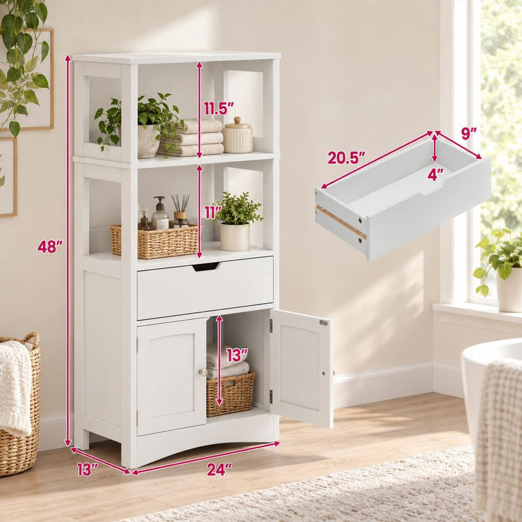 Airfind Bathroom Storage Cabinet with Open Shelves and Drawer, 110 lbs Capacity, Engineered Wood Frame, 24in x 13in x 48in Footprint, Grey