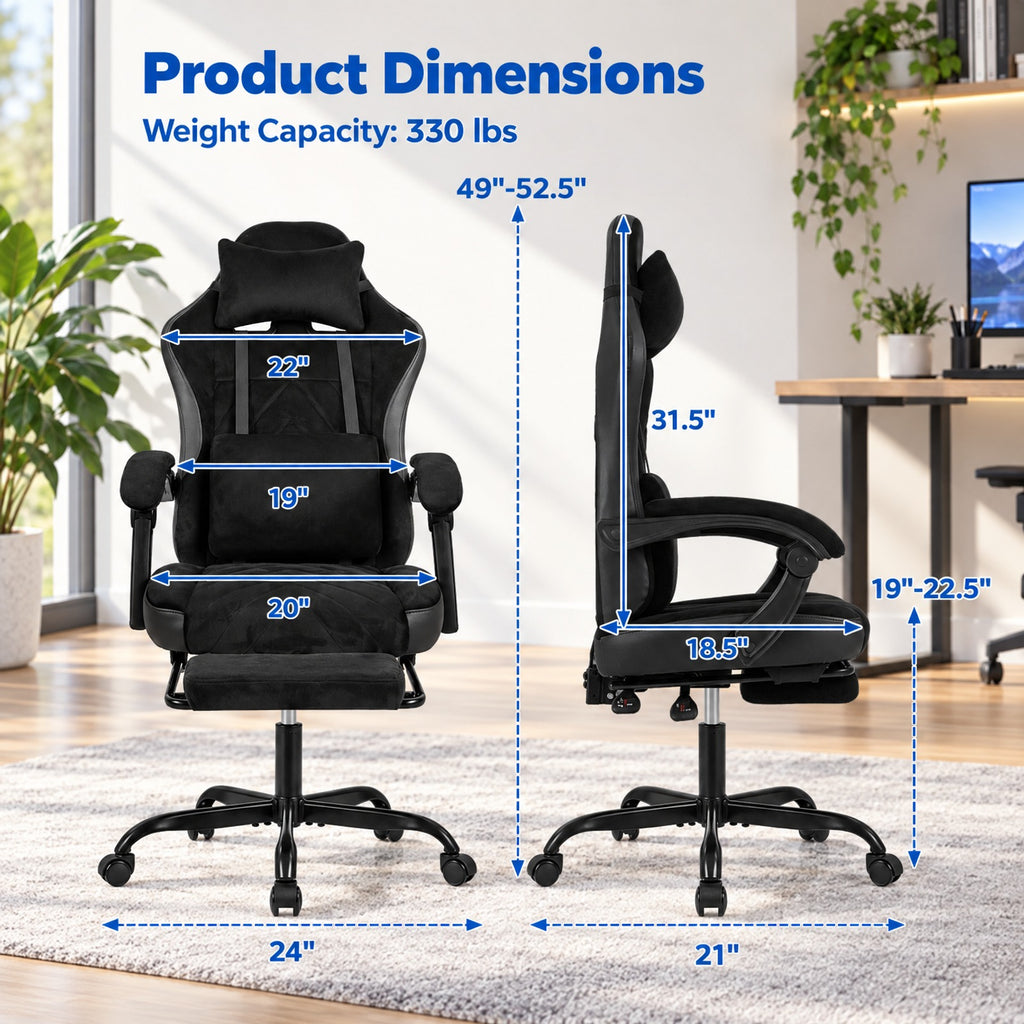 Airfind Gaming Chair Height Adjustable Computer Chair with Headrest Lumbar Support Linkage Armrests, 330 lbs Capacity, Black