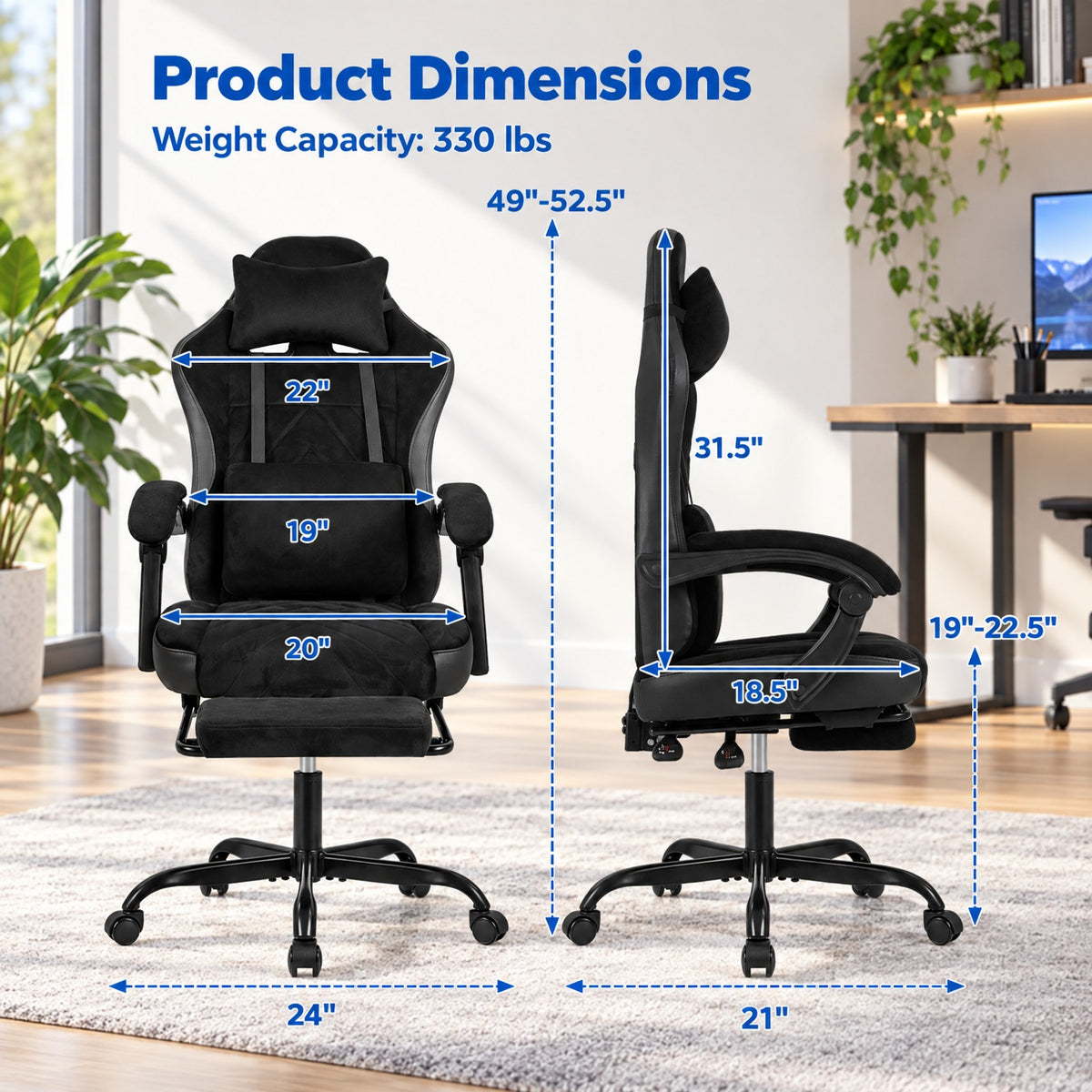 Airfind Gaming Chair Height Adjustable Computer Chair with Headrest Lumbar Support Linkage Armrests, 330 lbs Capacity, Black