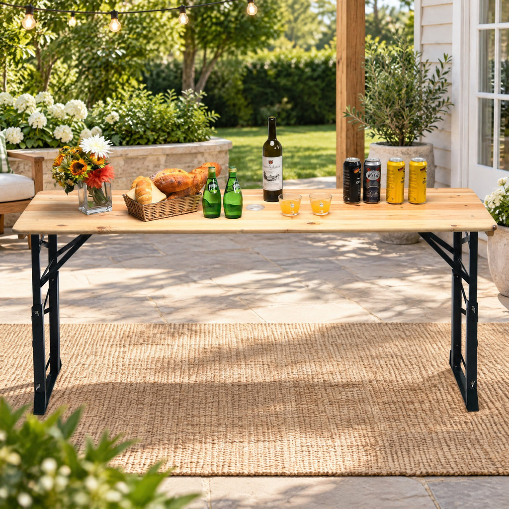 Airfind 66.5 Inch Outdoor Wood Folding Picnic Table with Adjustable Heights, 110 lbs Capacity, Wood metal Frame, 66.5 Footprint, Wood